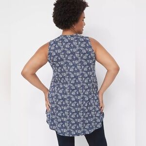 Lane Bryant Navy Blue and White Floral Long Tank Top